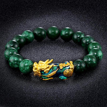 Load image into Gallery viewer, Delay® buddhist bracelet - Golden Pixiu Green Beads Wealth Bracelet