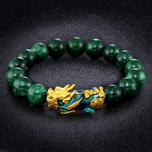 Delay® buddhist bracelet - Golden Pixiu Green Beads Wealth Bracelet